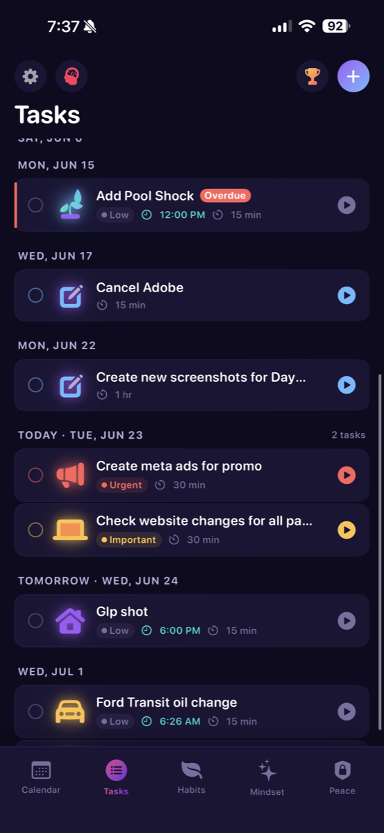 Daymapr tasks screen